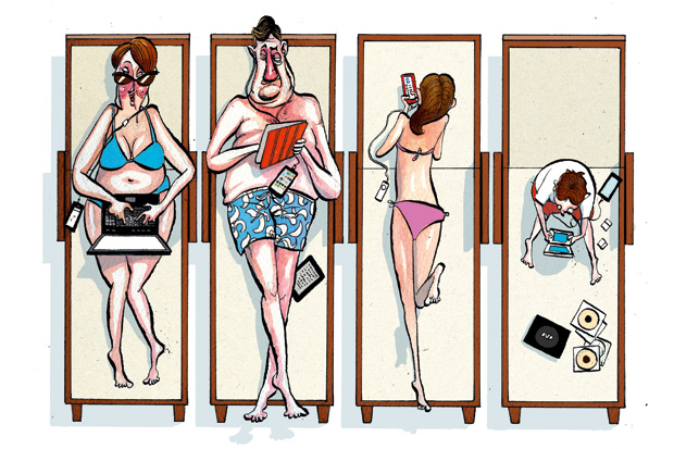 family illustration with screens