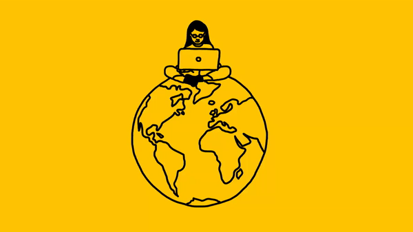 Woman writing sitting in the world